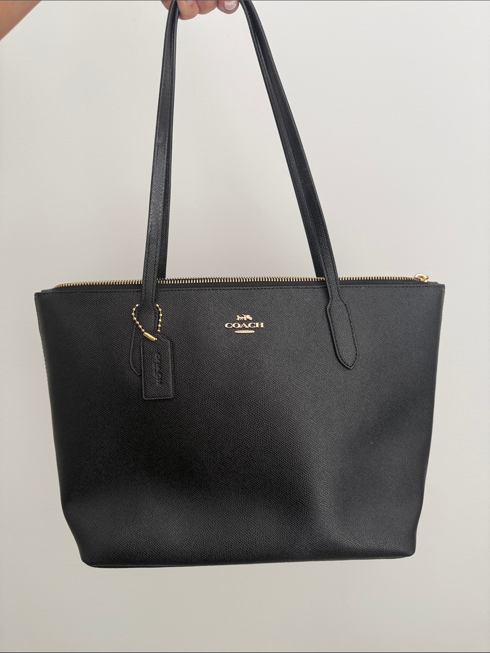 Coach Black Leather Zip-Top Tote with Gold Hardware